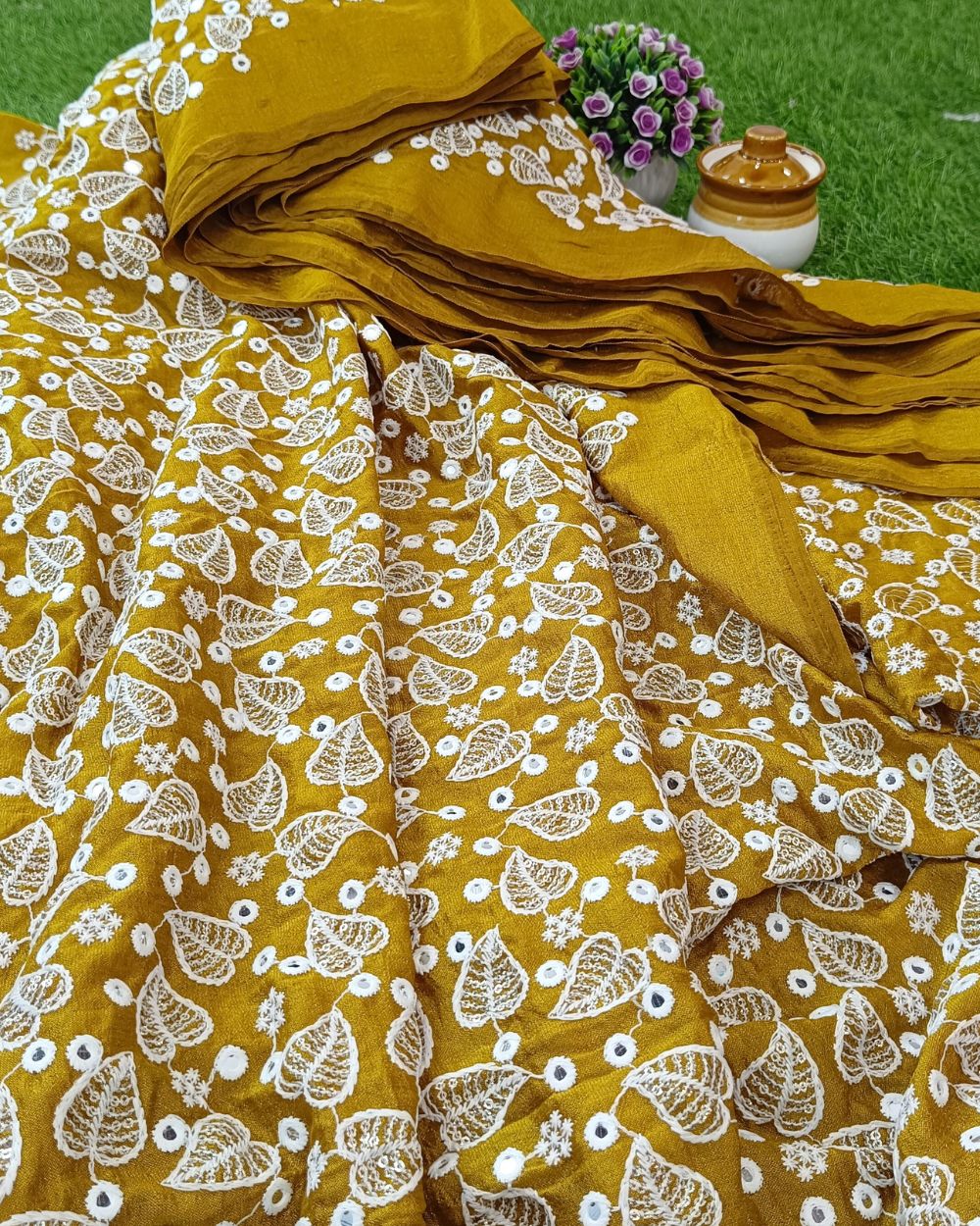 Vichitra Silk Work Mustard Yellow Colour 44 Inches Width
