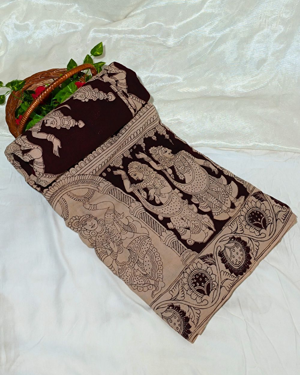 Hand Block Printed Cotton Kalamkari Black Colour 46 Inches Width
