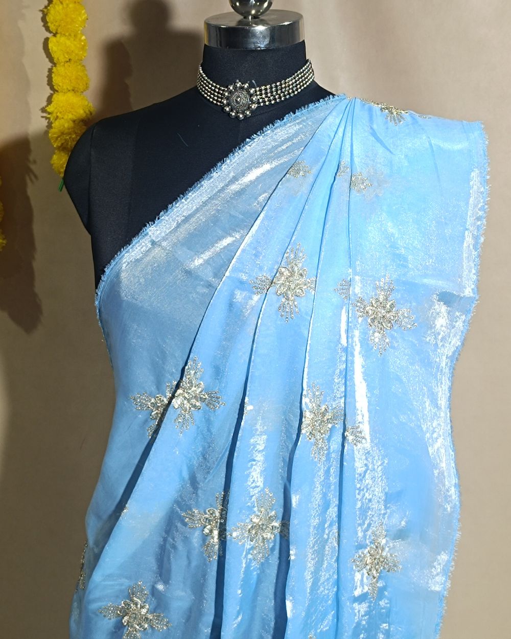 Space Silk Work Sky Blue Colour 42 Inches Width
