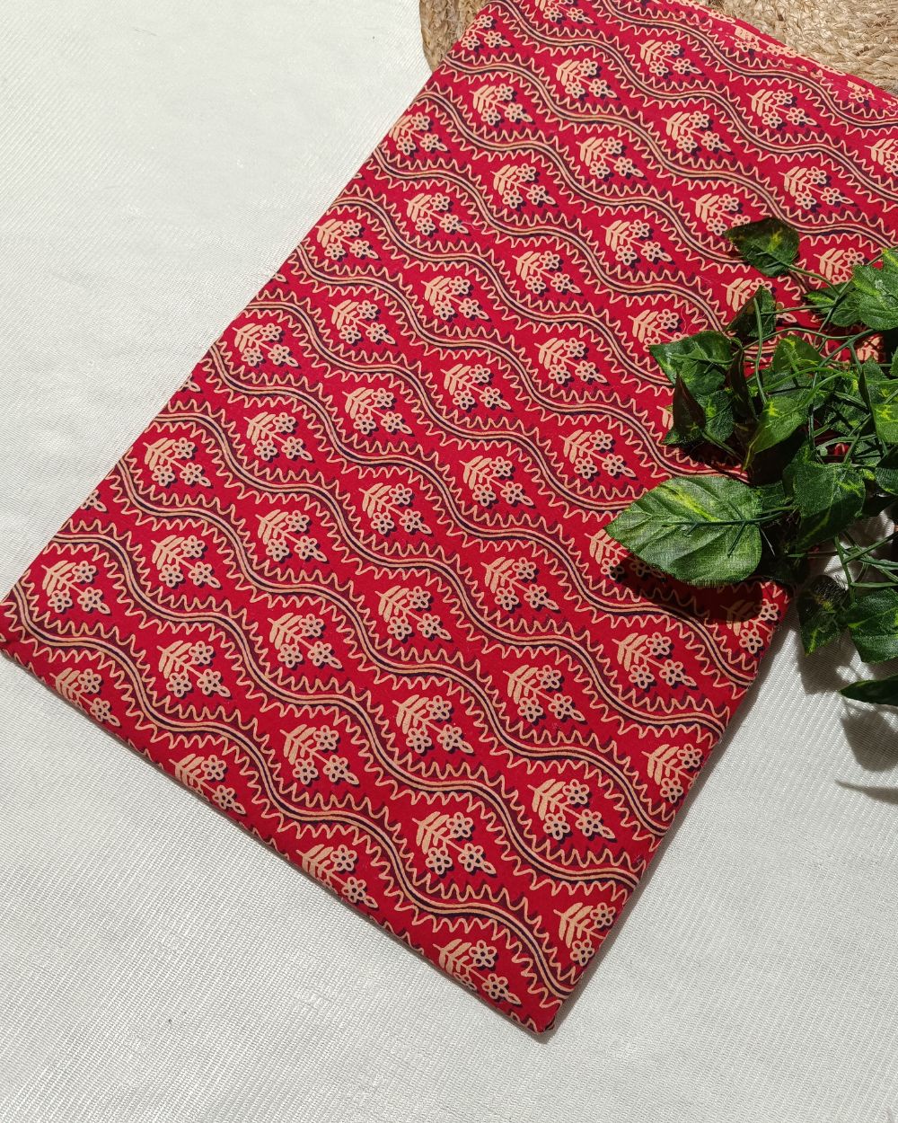 Ajrakh Cotton Natural Dye Block Printed Red Colour 42 Inches Width