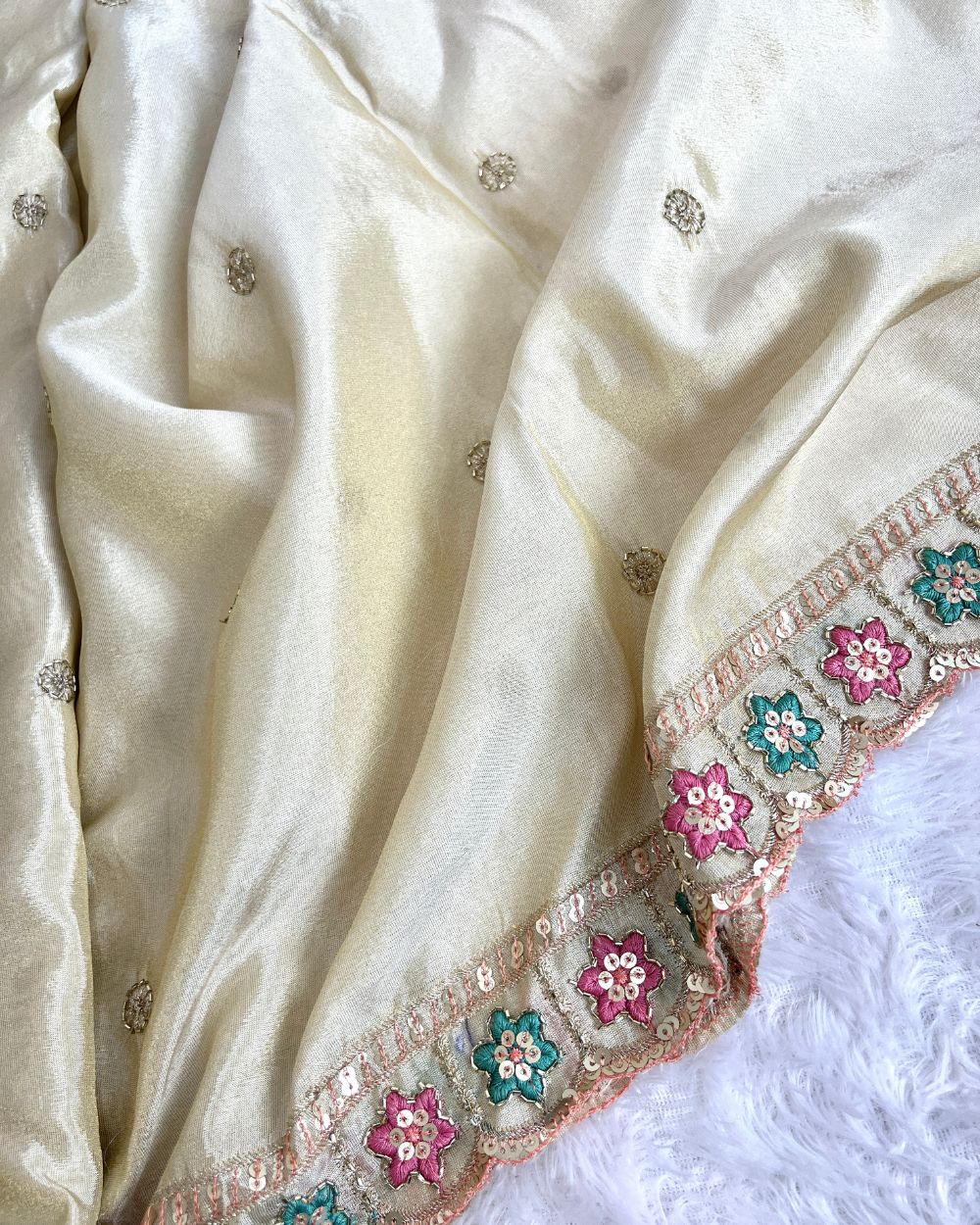 Dyeable Cosmos Cutwork Border Dupatta Golden Colour 40 Inches Width