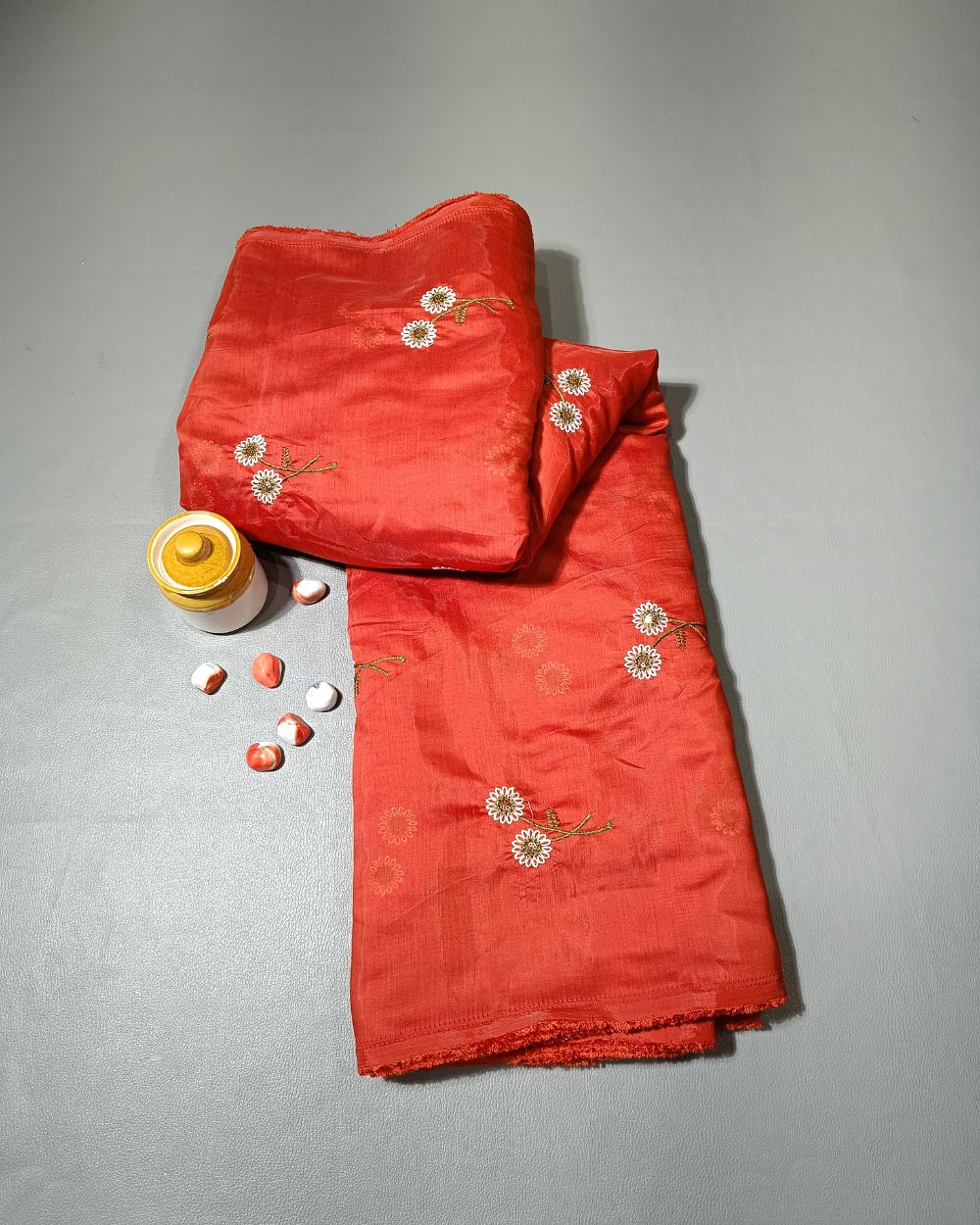 Chanderi Mal Cotton with Thread Work Red Oxide Colour 43 Inches Width