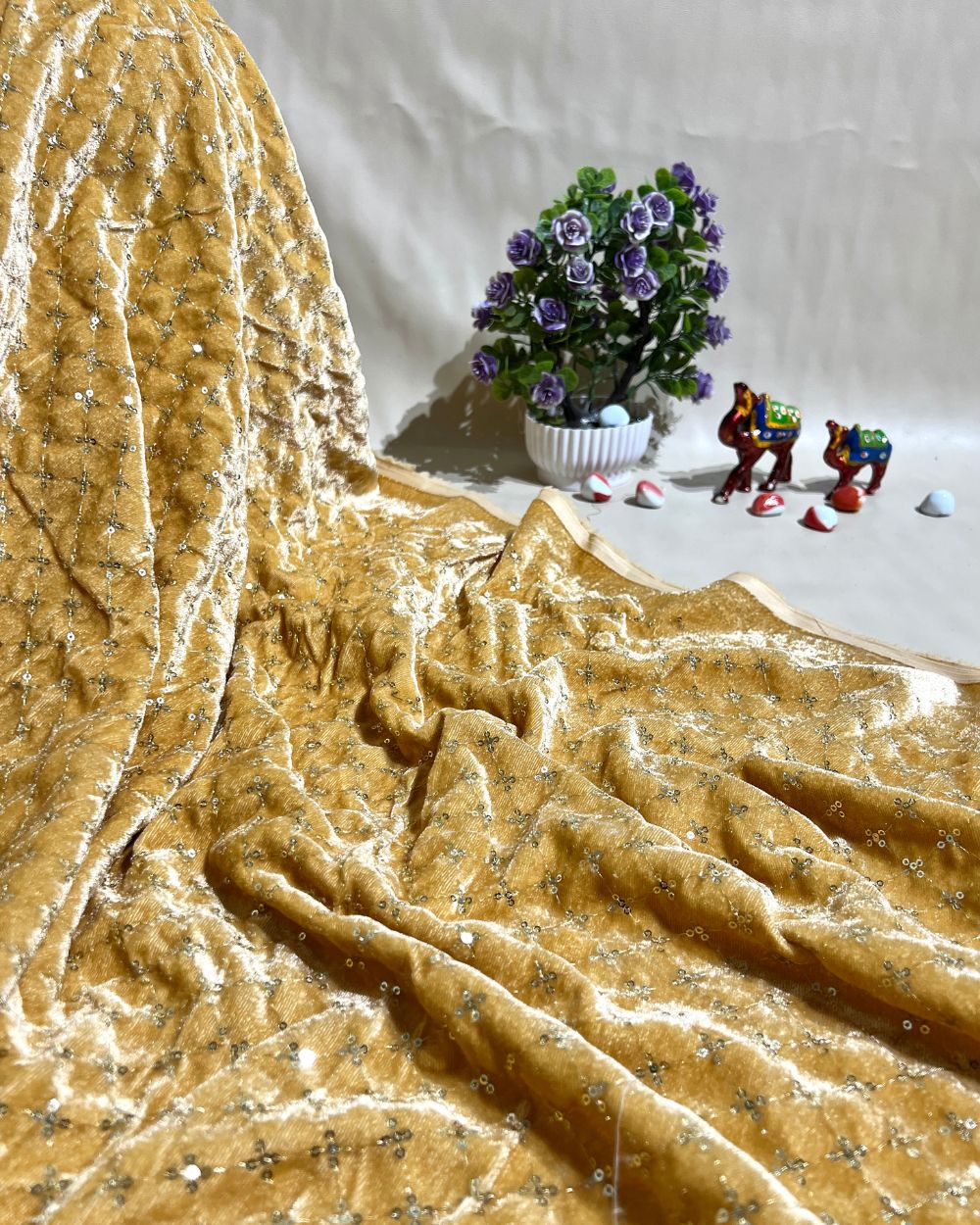 Velvet Work Golden Colour 42 Inches Width