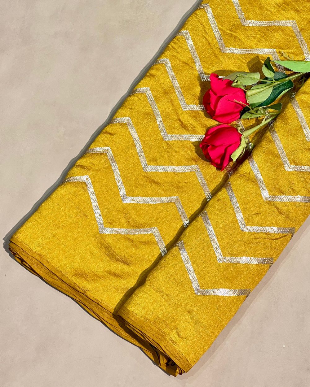 Vichitra Silk Work Mustard Colour 46 Inches Width