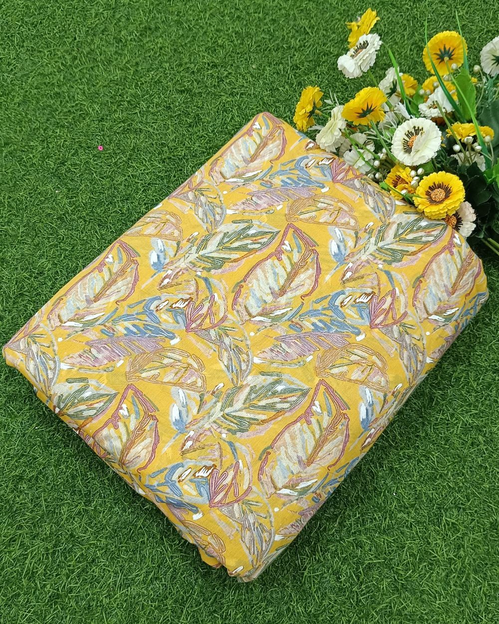 Mal Cotton Foil Print Yellow Colour 44 Inches Width