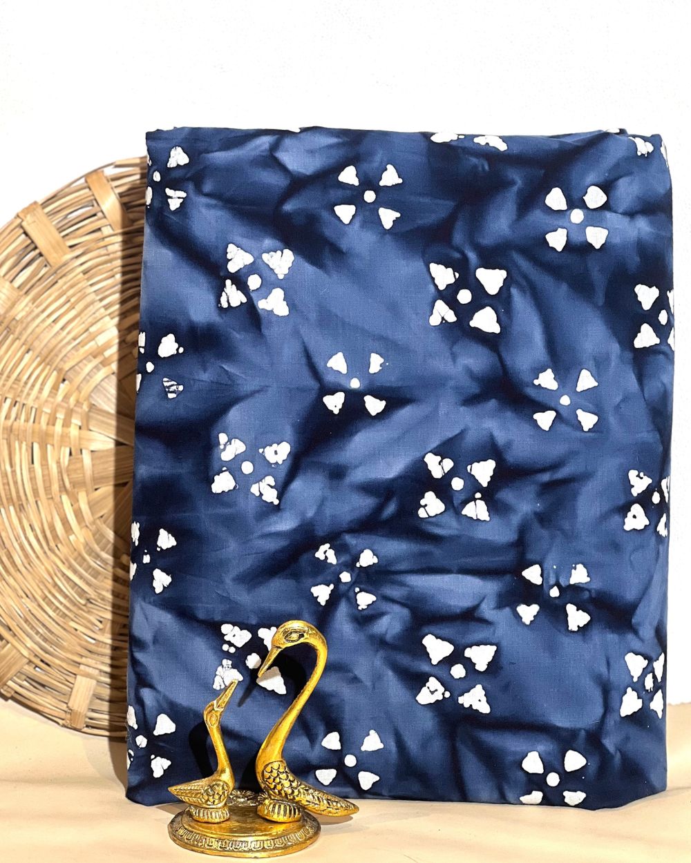 Cotton Hand Blocked Wax Batik Print Navy Blue Colour 45 Inches Width