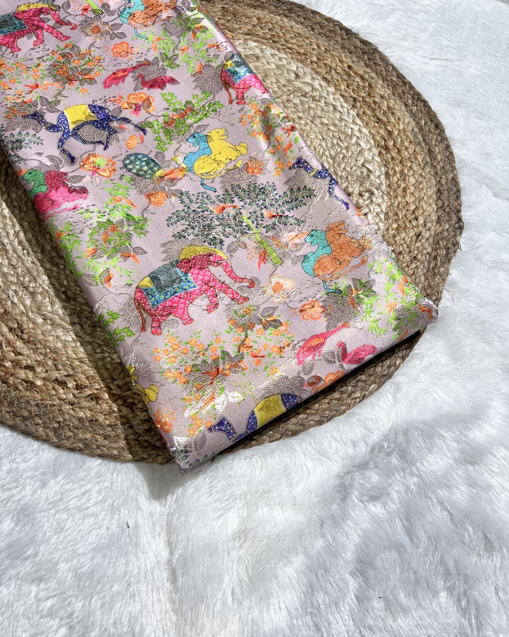 Digital Zari Work Cozy Peach Colour 47 Inches Width