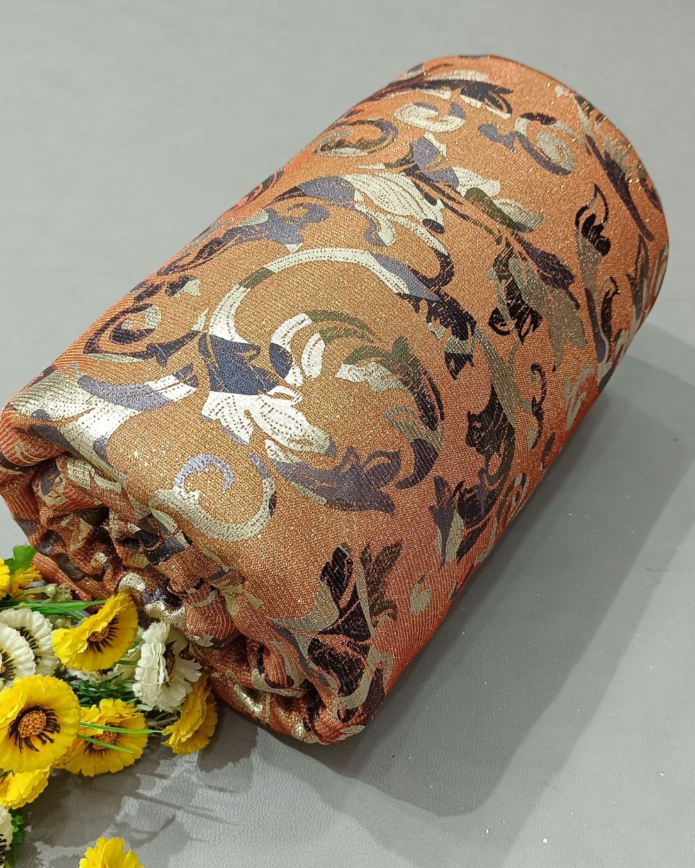 Imported Digital Printed Sparkle Dusty Orange Colour 58 Inches Width