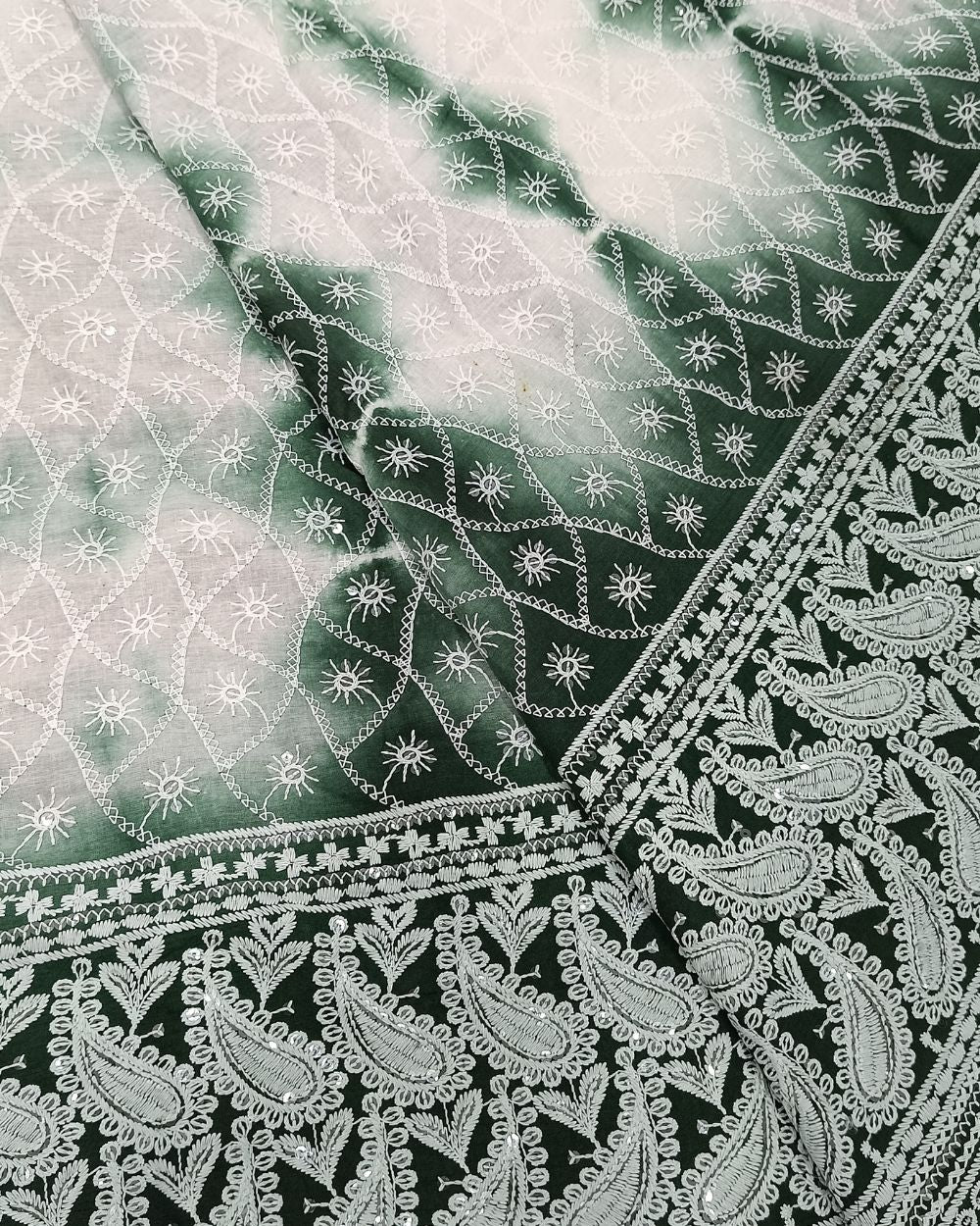 Cotton Shibori Work Bottle Green Colour 42 Inches Width