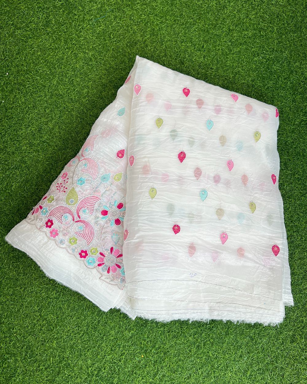 Gold Crush Work Milky White Colour 45 Inches Width