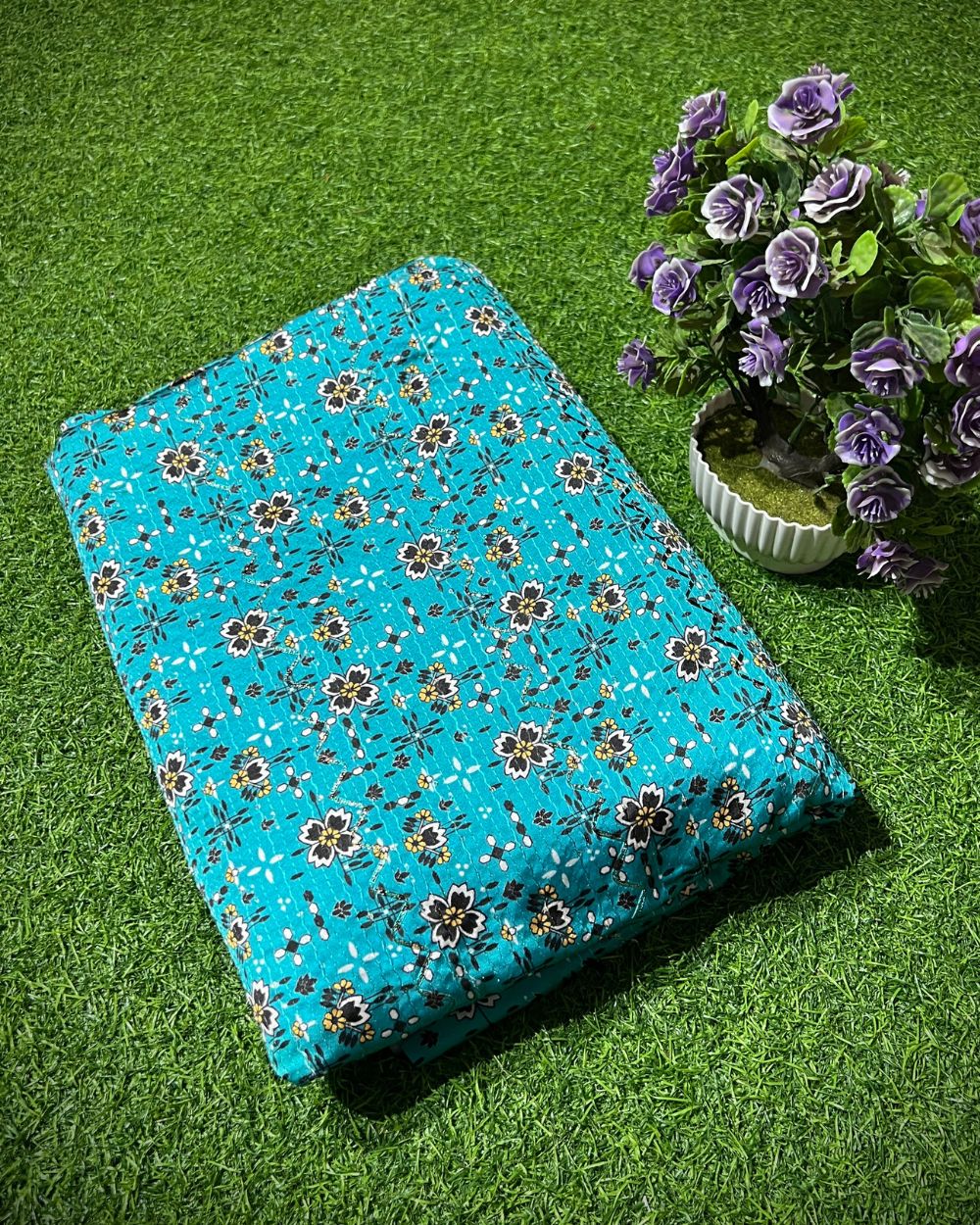 Silk Crochet Work Blue Colour 42 Inches Width