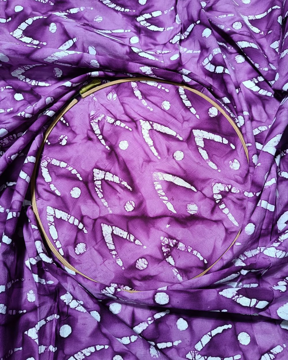 Cotton Hand Blocked Wax Batik Print Purple Colour 44 Inches Width