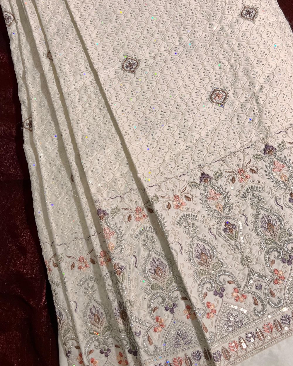 Malai Silk Work White Colour 56 Inches Width