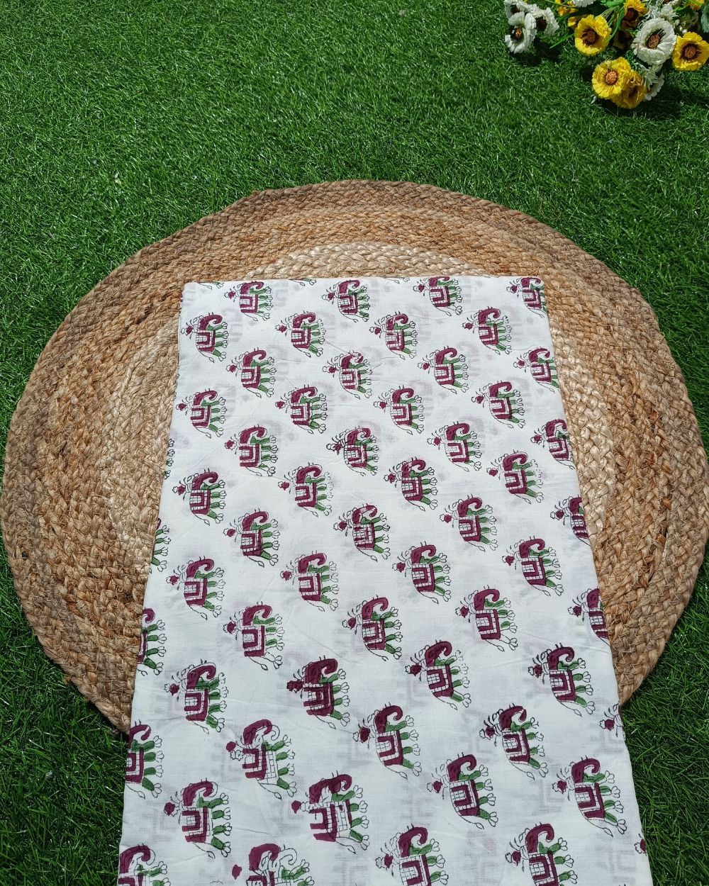 Hand Block Printed Cotton Jaipuri White Colour 44 Inches Width
