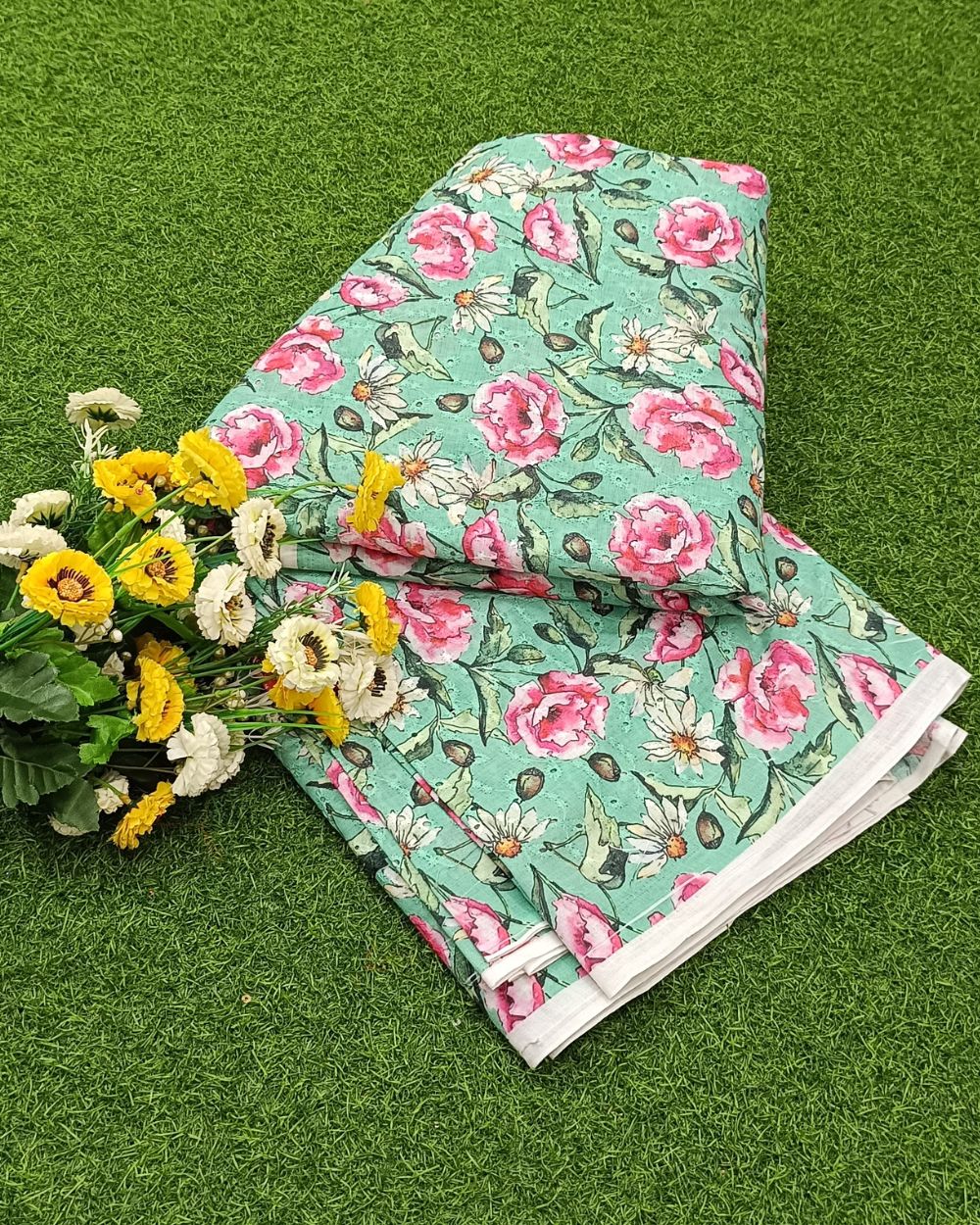 Printed Hakoba Cotton Pista Colour 42 Inches Width