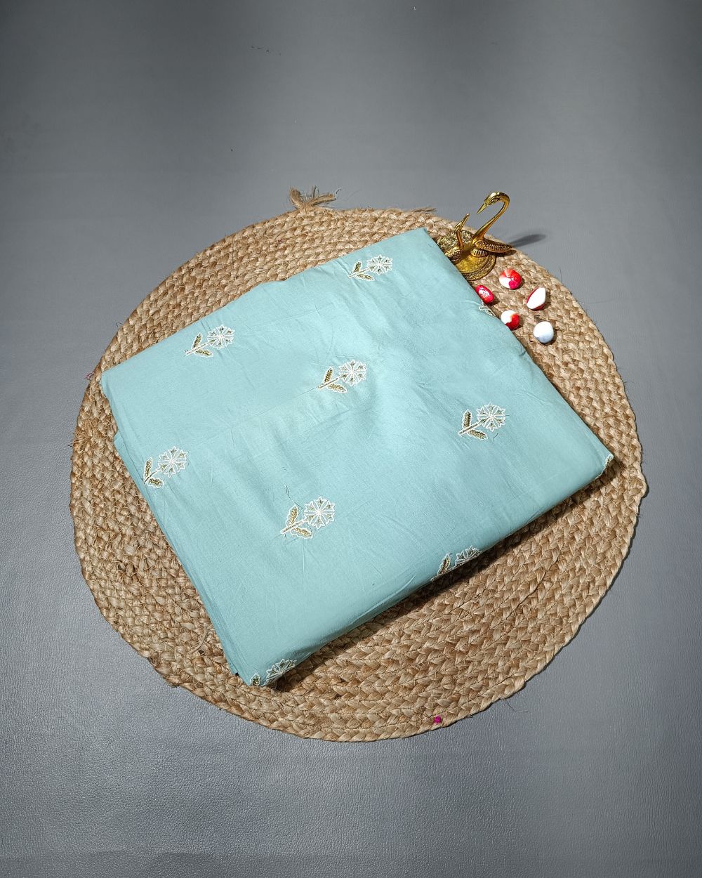 Cambric Cotton with Thread Work Light Sea Green Colour 40 Inches Width