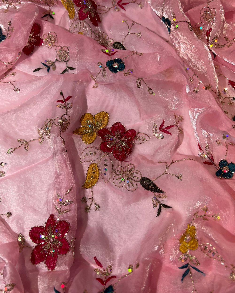 Space Silk Work Pastel Pink Colour 44 Inches Width