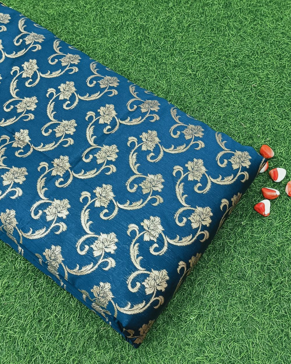Jacquard Brocade Peacock Blue Colour 44 Inches Width