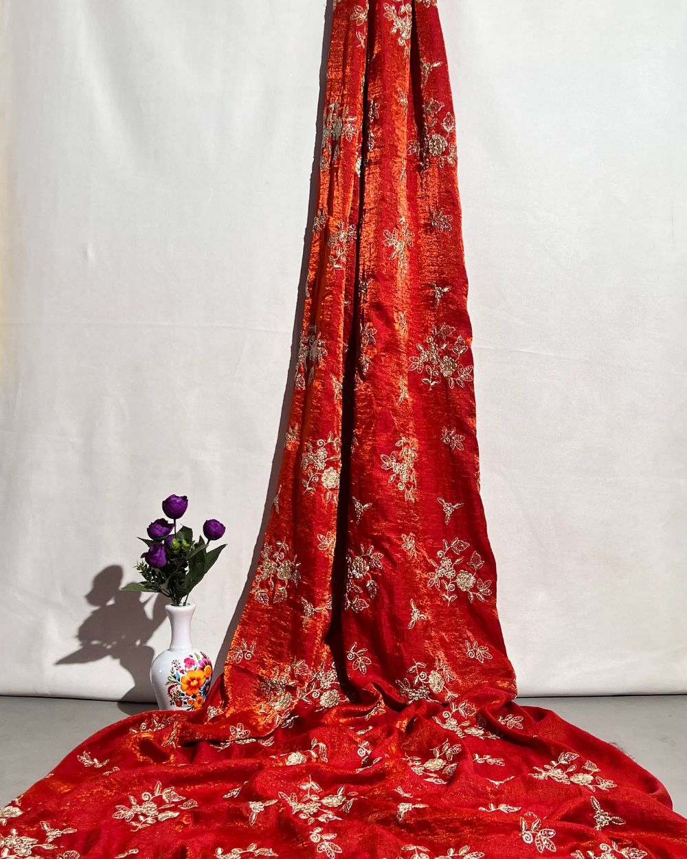 Ice Fendy (Space Silk) Work Burnt Orange Colour 48 Inches Width