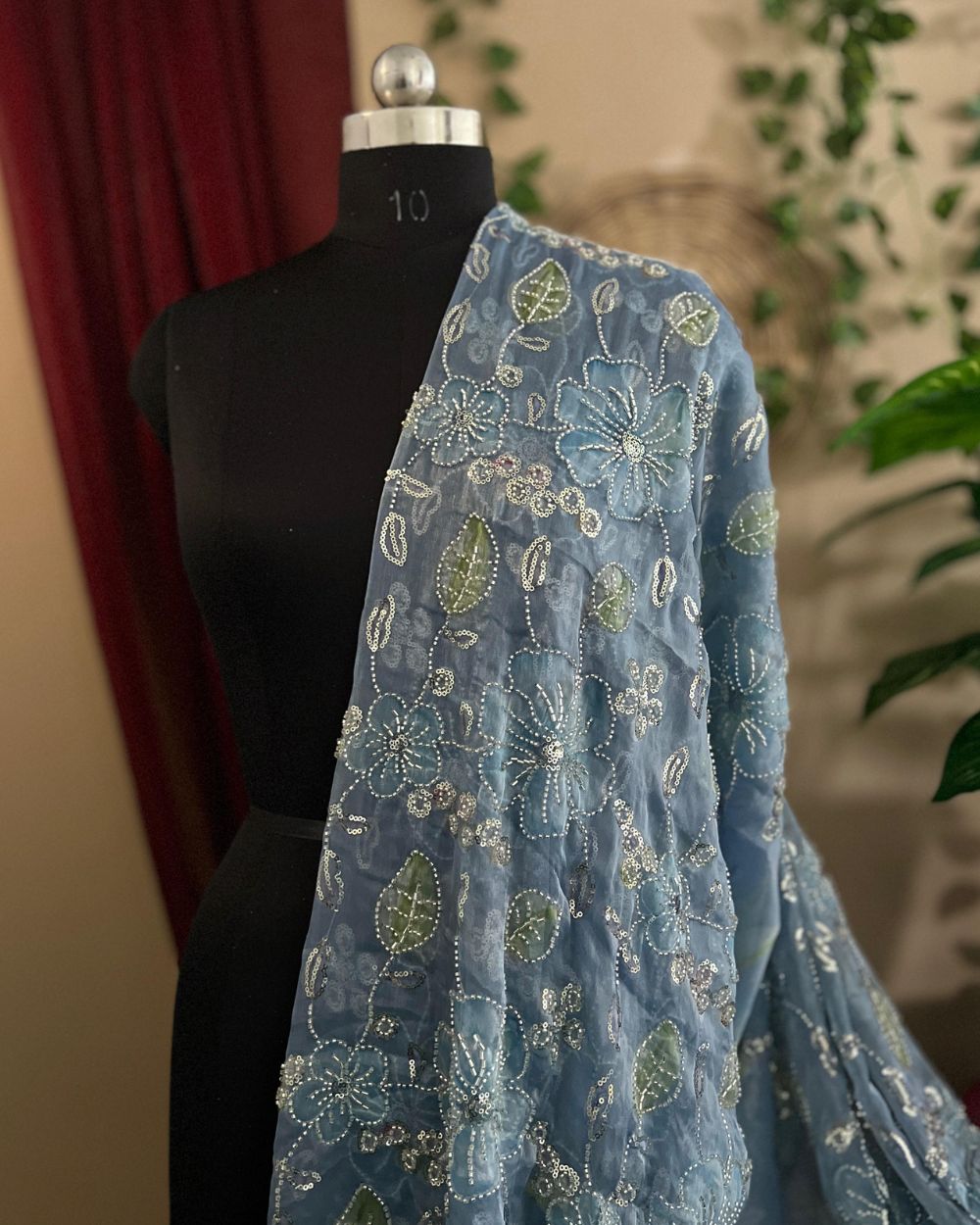 Premium Organza Work Blue Colour 50 Inches Width