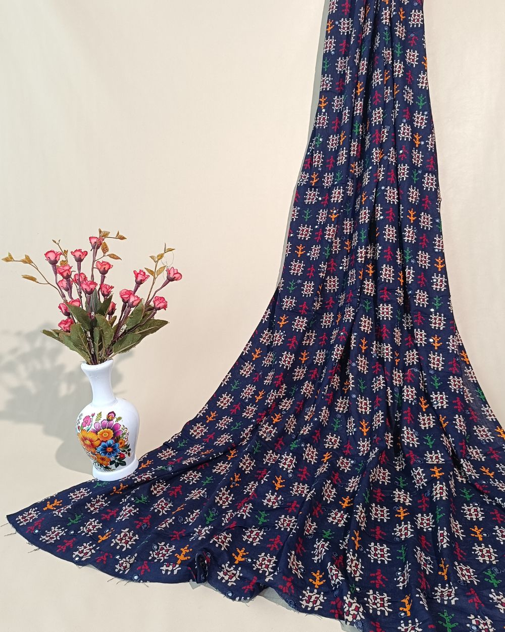 Cotton Abla Work Navy Blue Colour 42 Inches Width