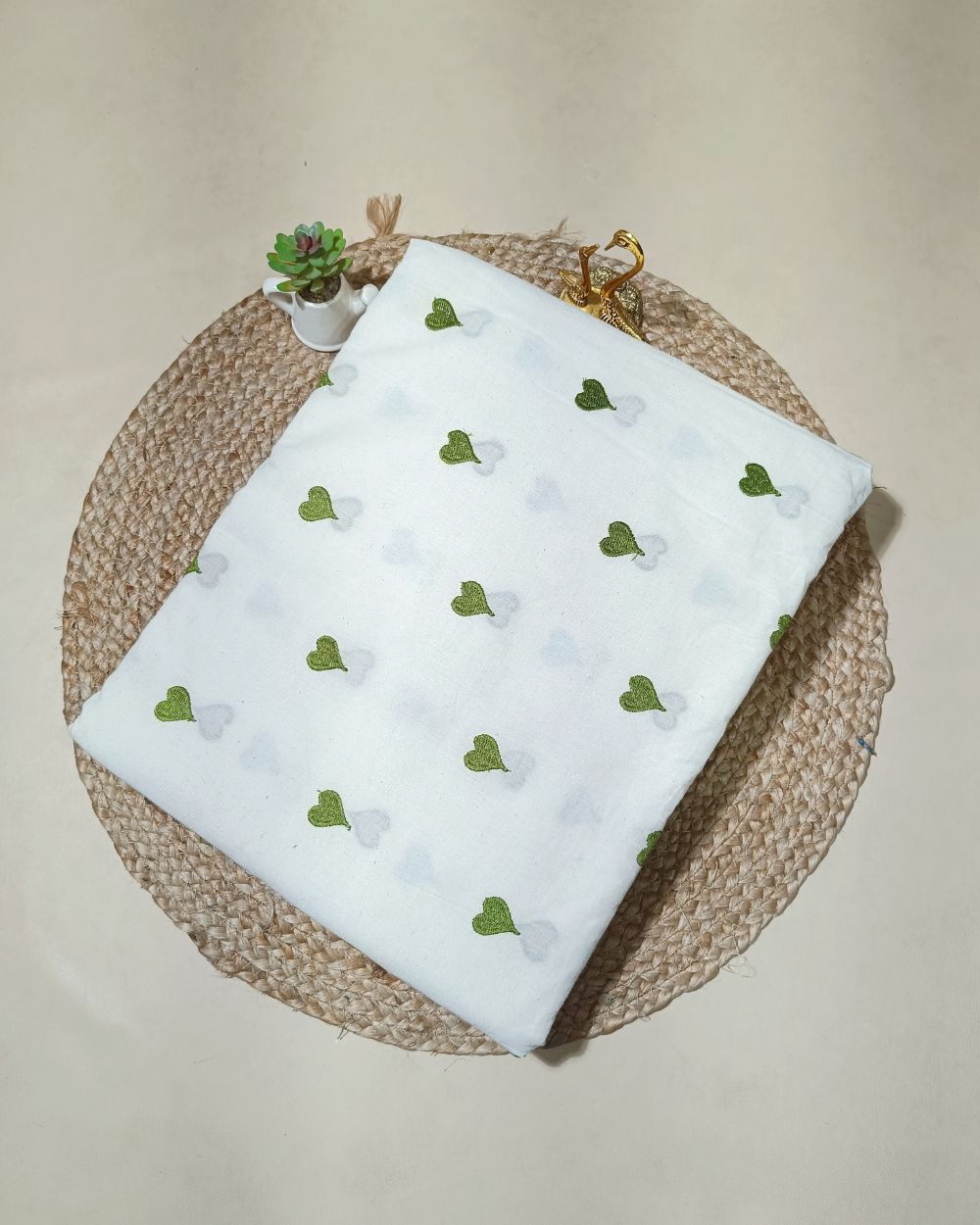 Kora Cotton Work Mehandi Green 45 Inches Width