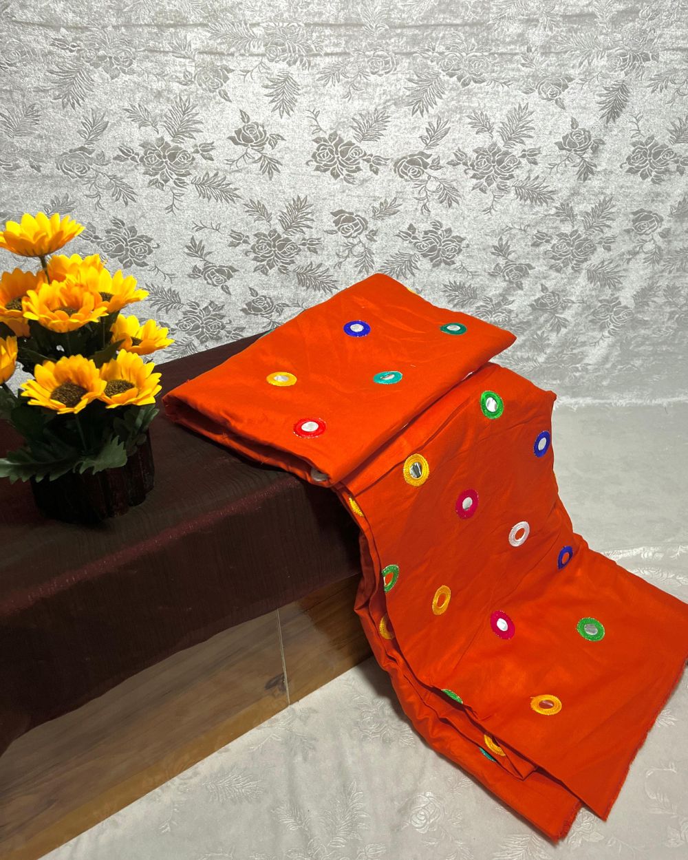 Rayon Gamthi(Rajasthani) Work Dark Orange (Multicolor) 44 Inches Width