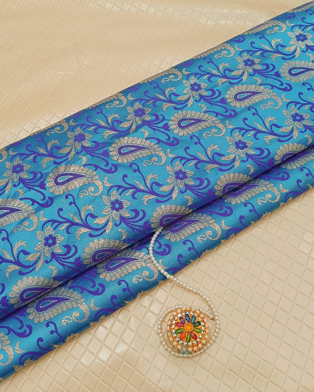 Jacquard Brocade Blue Colour 49 Inches Width