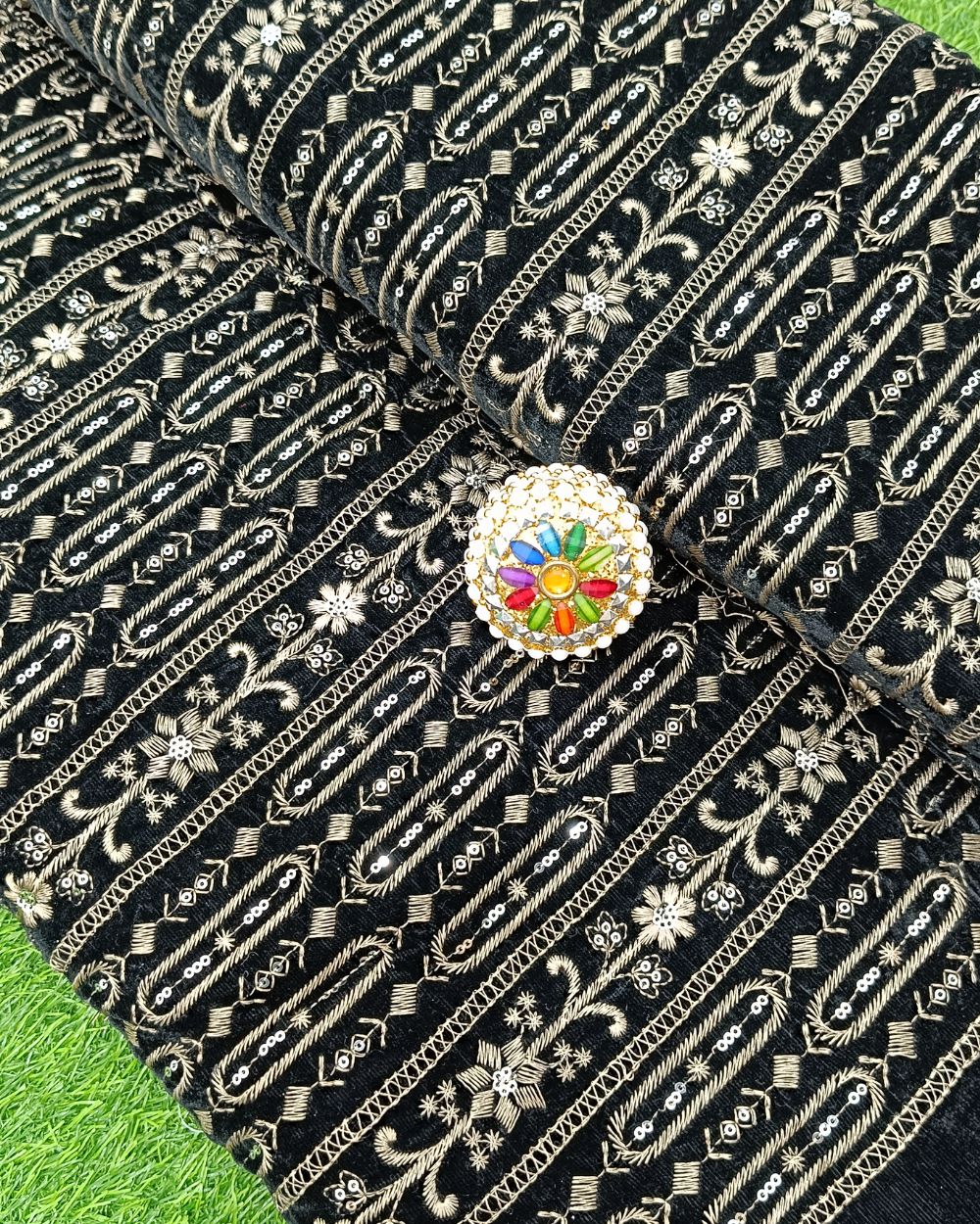 Velvet Work Black Colour 38 Inches Width
