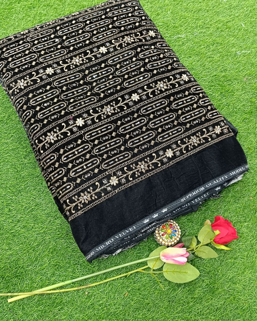 Velvet Work Black Colour 38 Inches Width