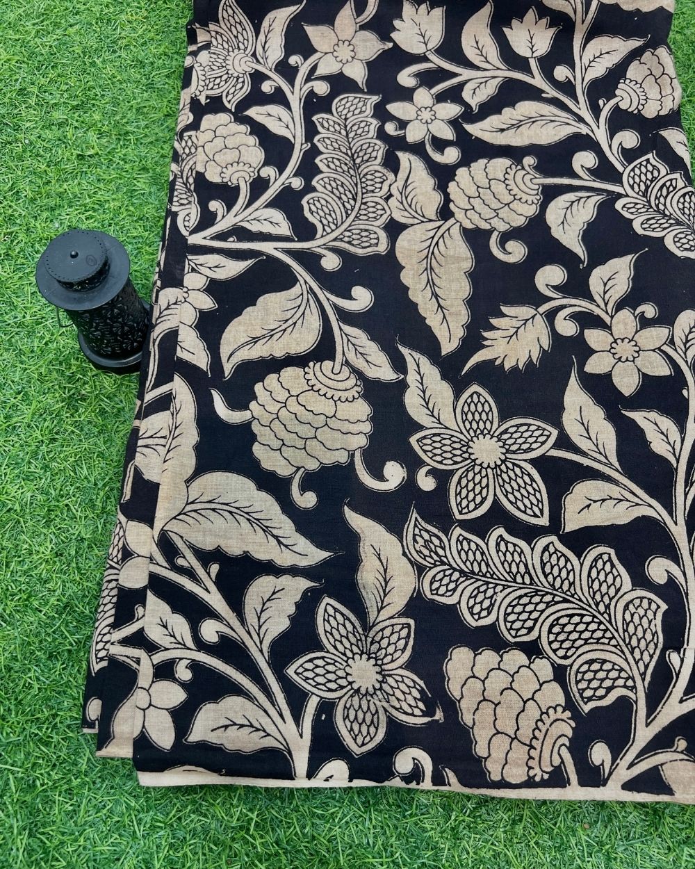 Hand Block Printed Cotton Kalamkari Black Colour 47 Inches Width