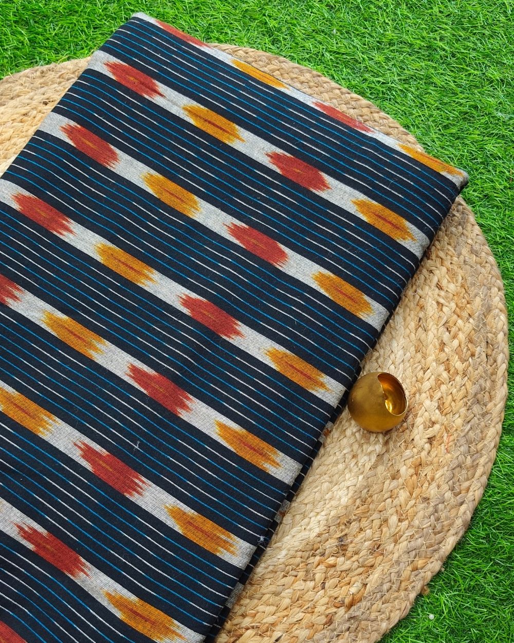 Woven Pure Cotton Ikat Black Colour 42 Inches Width