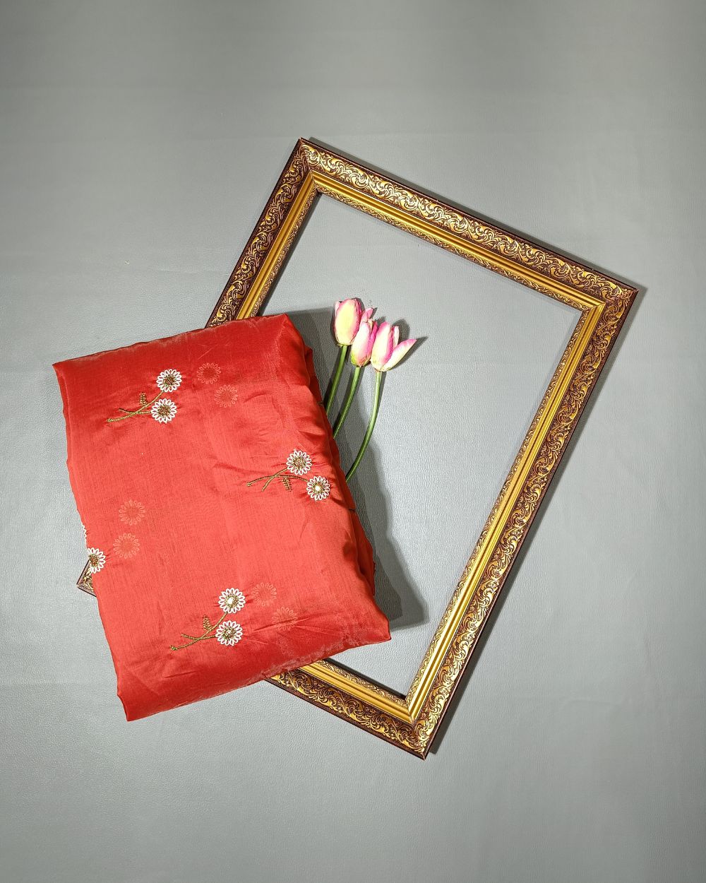 Chanderi Mal Cotton with Thread Work Red Oxide Colour 43 Inches Width