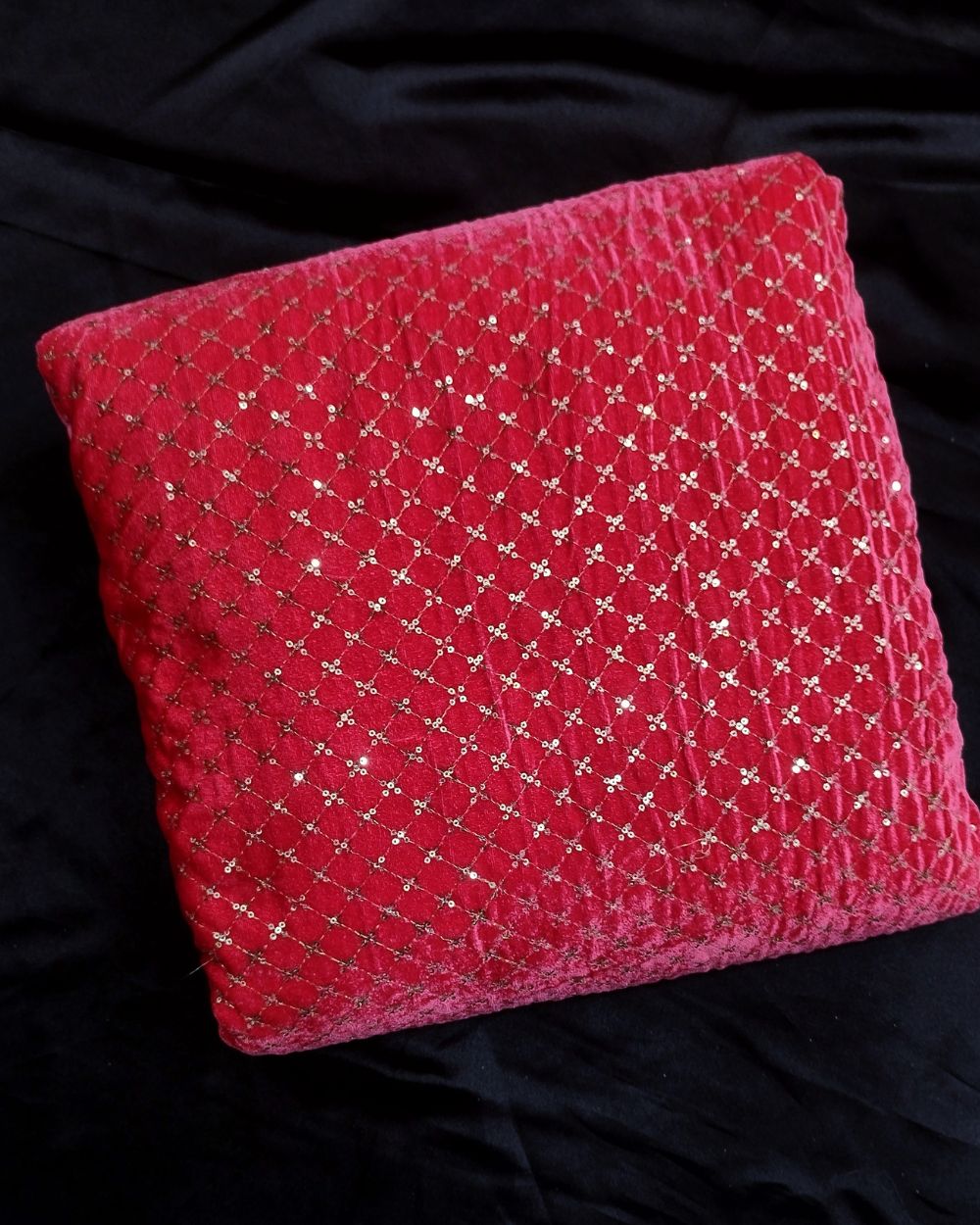 Velvet Work Peach Pink Colour 43 Inches Width