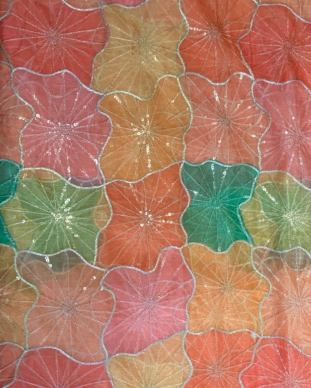 Position Print with Sequin Embroidery on Premium Organza Multicolor 42 Inches Width