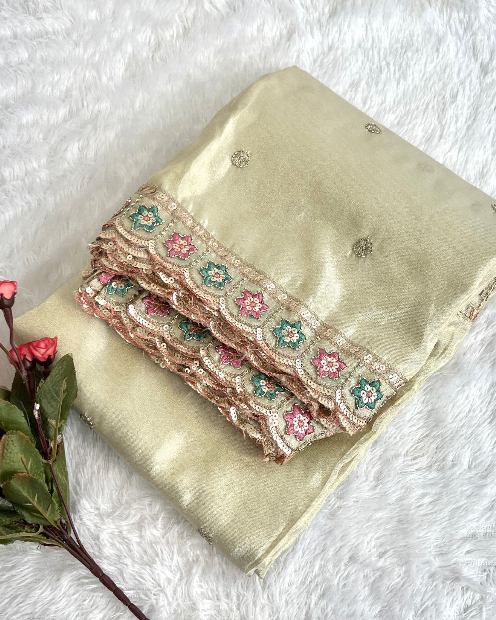 Dyeable Cosmos Cutwork Border Dupatta Golden Colour 40 Inches Width