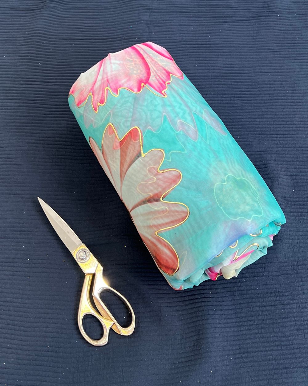 Premium Printed Organza Foil Turquoise Colour 43 Inches Width