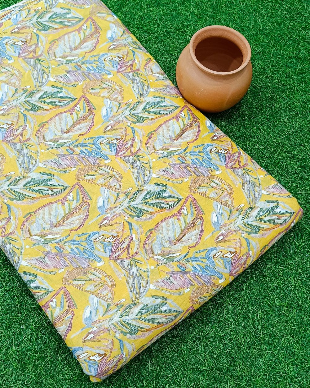 Mal Cotton Foil Print Yellow Colour 44 Inches Width