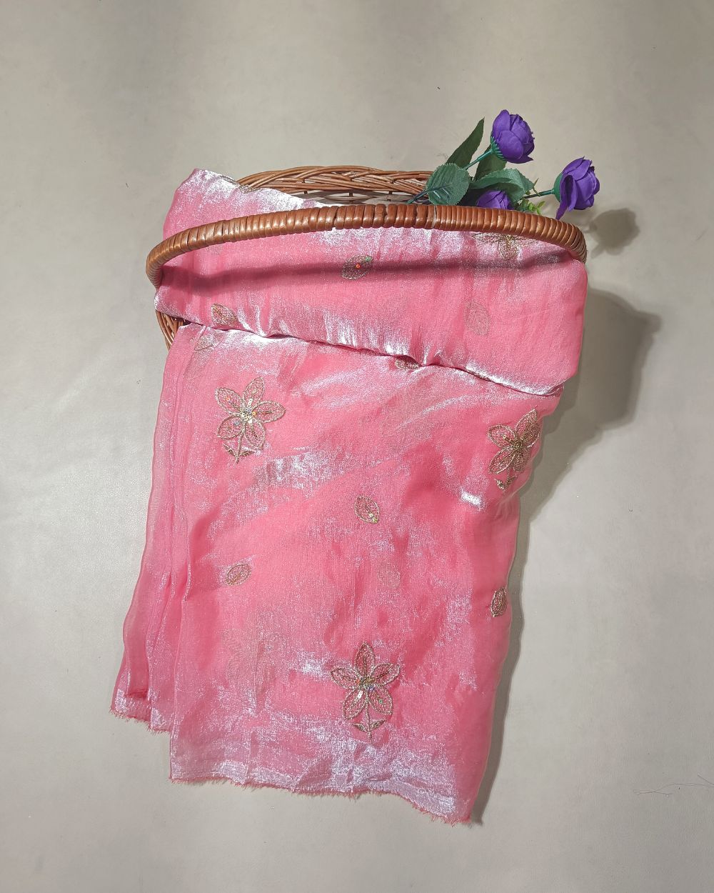 Space Silk Work Peach Pink Colour 47 Inches Width