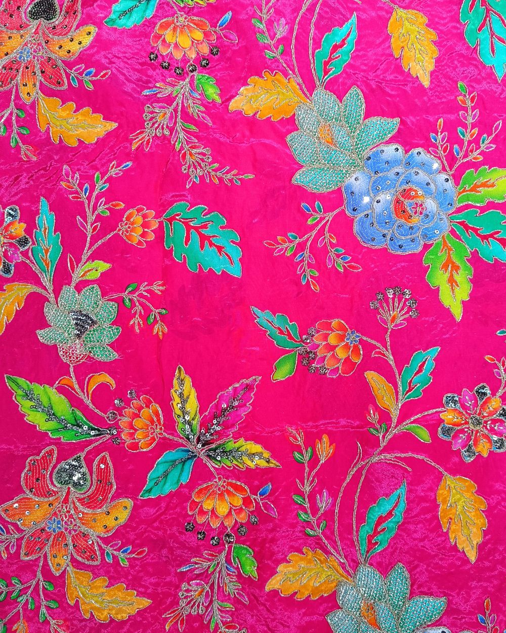 Natural Crepe Work Rani Pink Colour 44 Inches Width