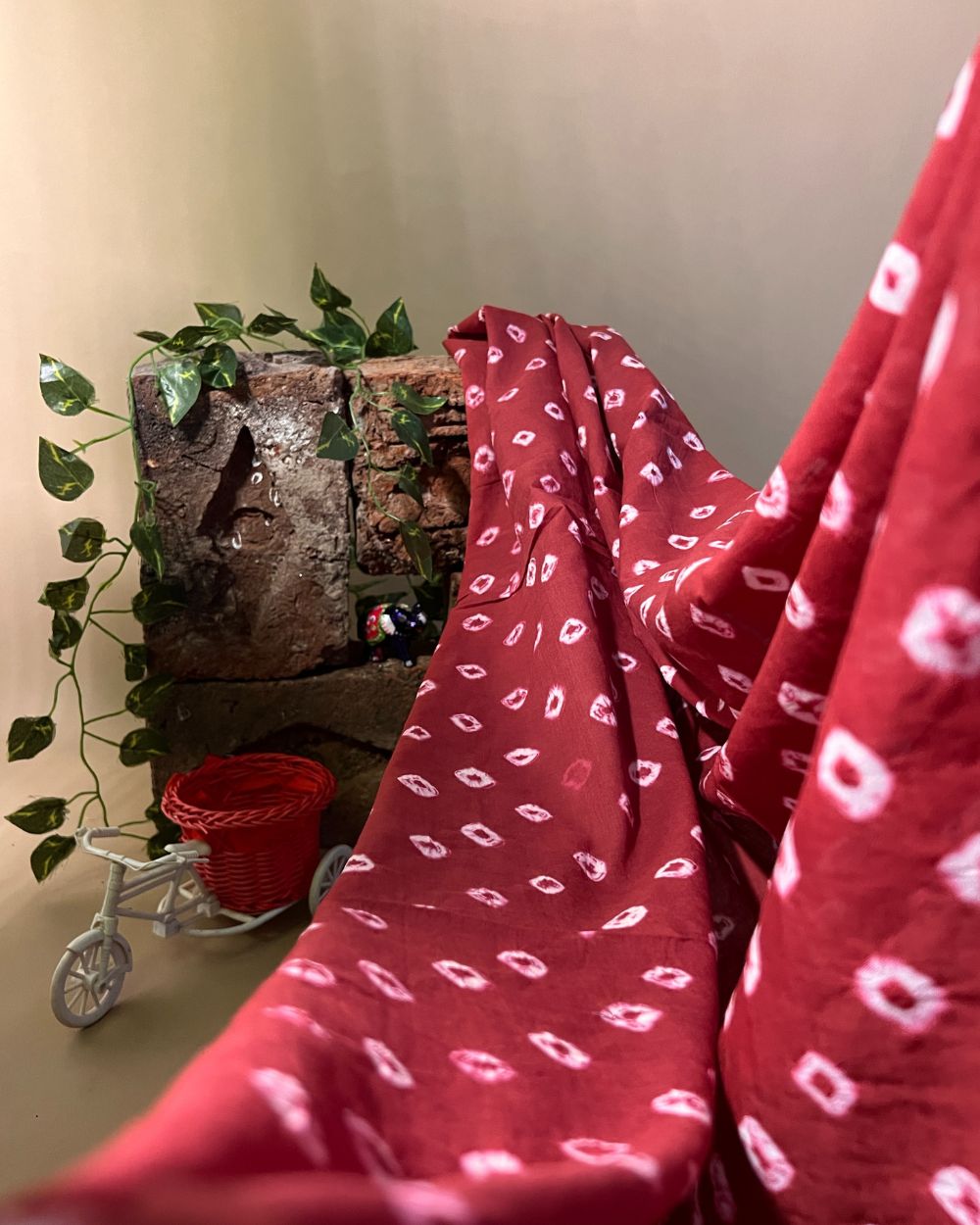 Pure Soft Cotton Bandhani Print Maroon Colour 44 Inches Width