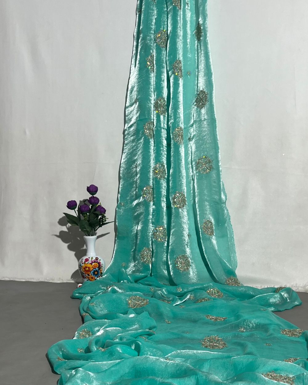 Space Silk Work Sky Blue Colour 46 Inches Width