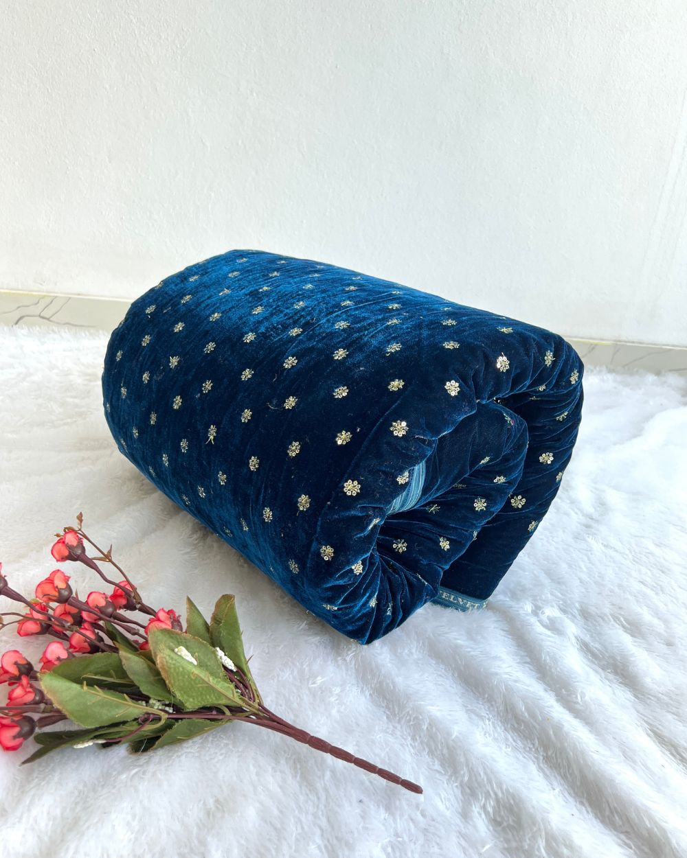Premium Velvet Butti Work Kerosene Blue Colour 44 Inches Width