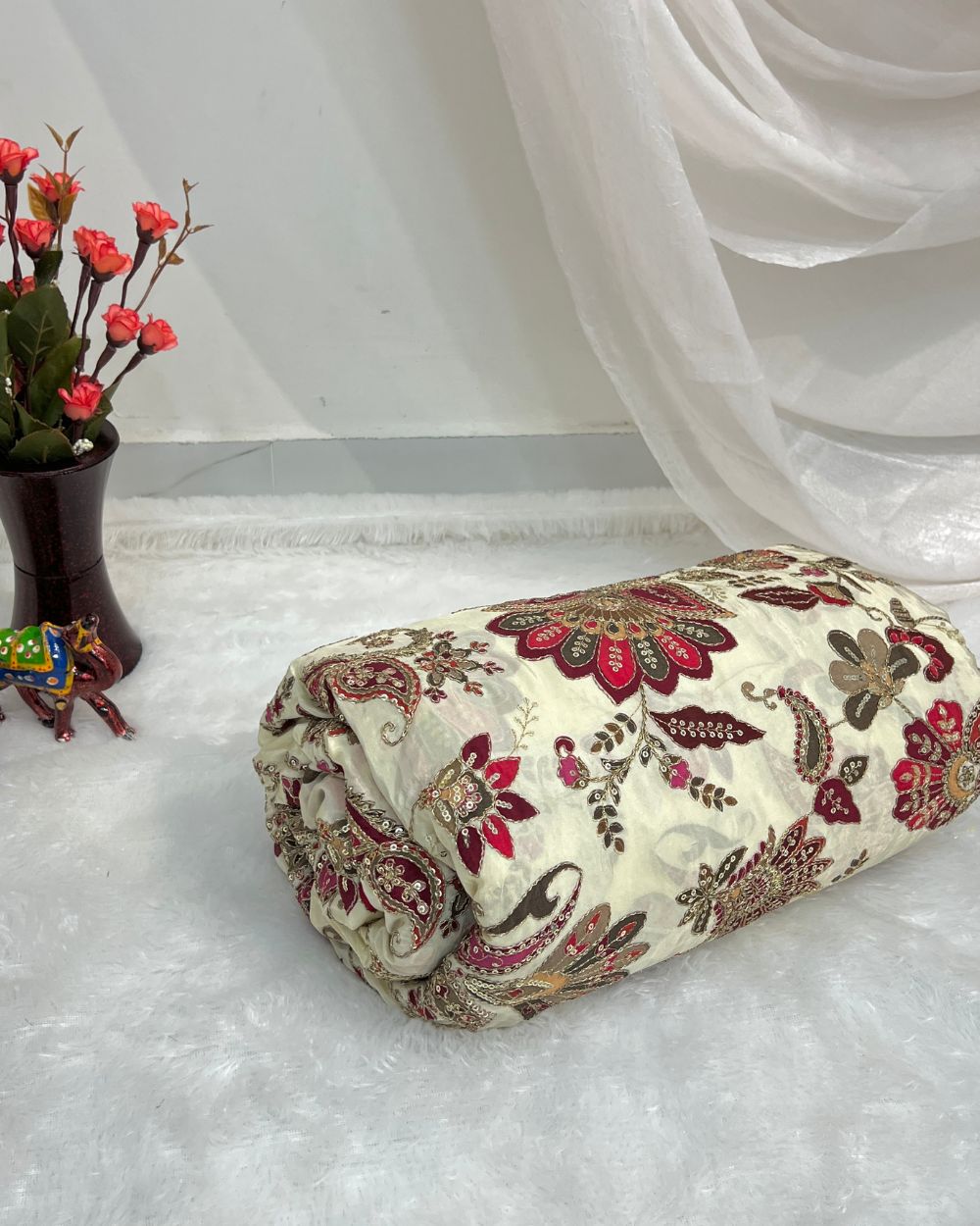 Natural Crepe Work Cream Colour 45 Inches Width