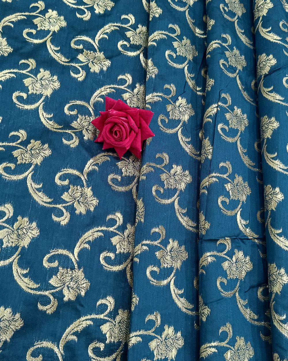 Jacquard Brocade Peacock Blue Colour 44 Inches Width