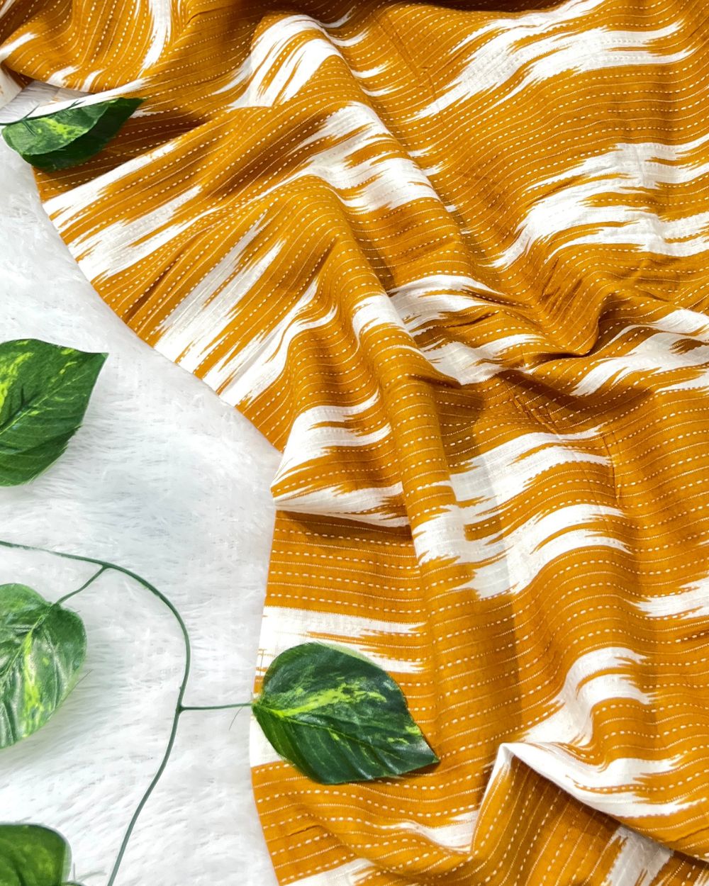 Printed Cotton Kantha Work Mango Yellow Colour 42 Inches Width