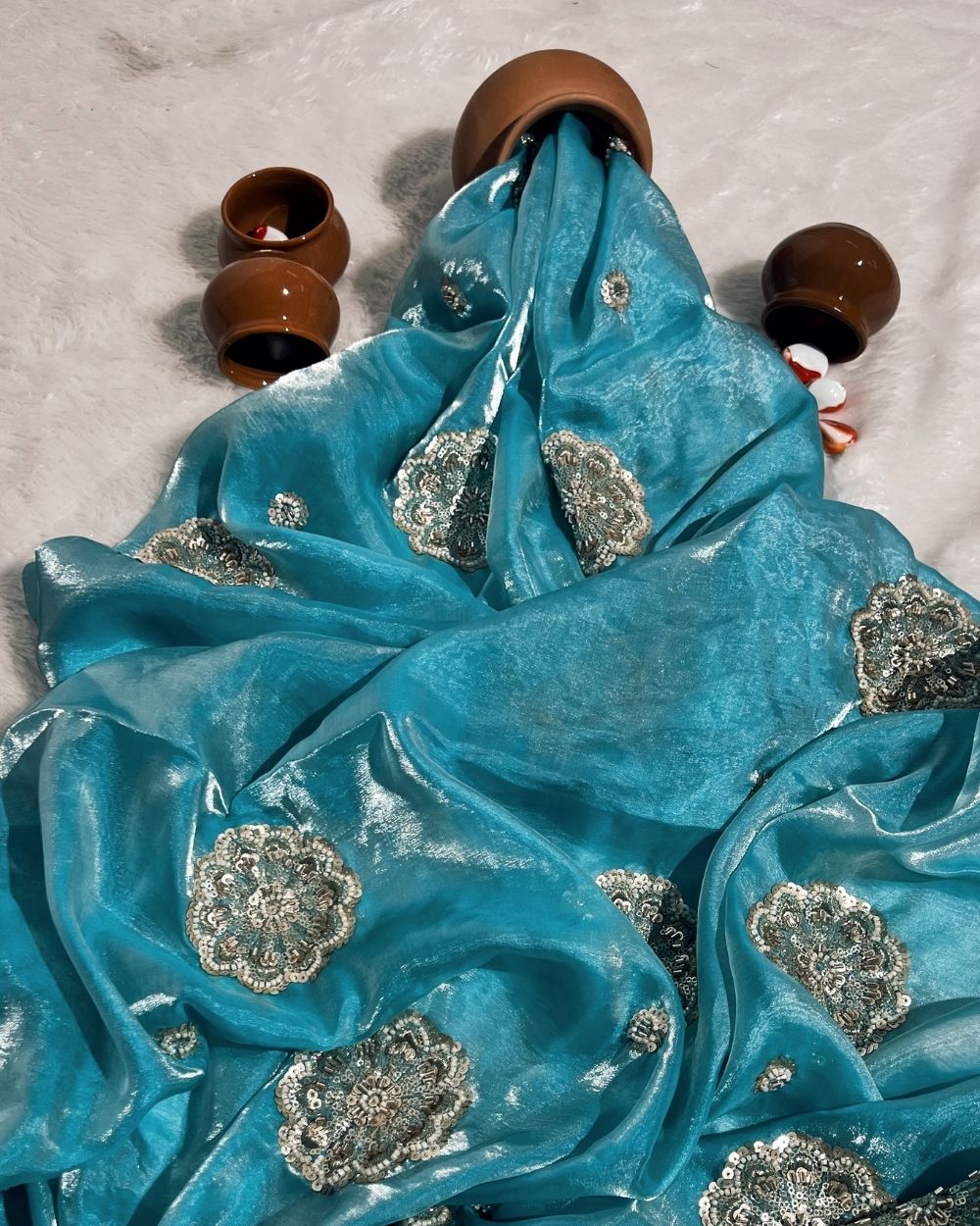 Space Silk Work Sky Blue Colour 44 Inches Width