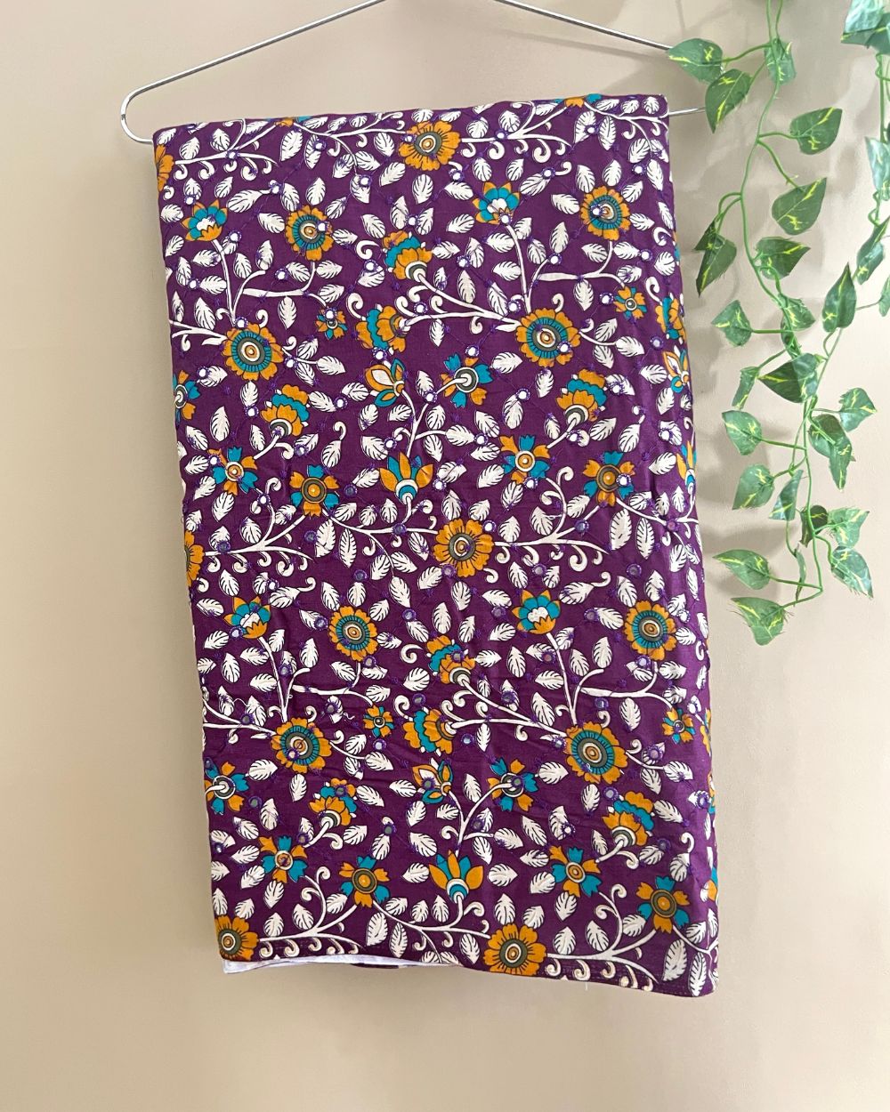 Cotton Abla Work Dark Purple Colour 42 Inches Width