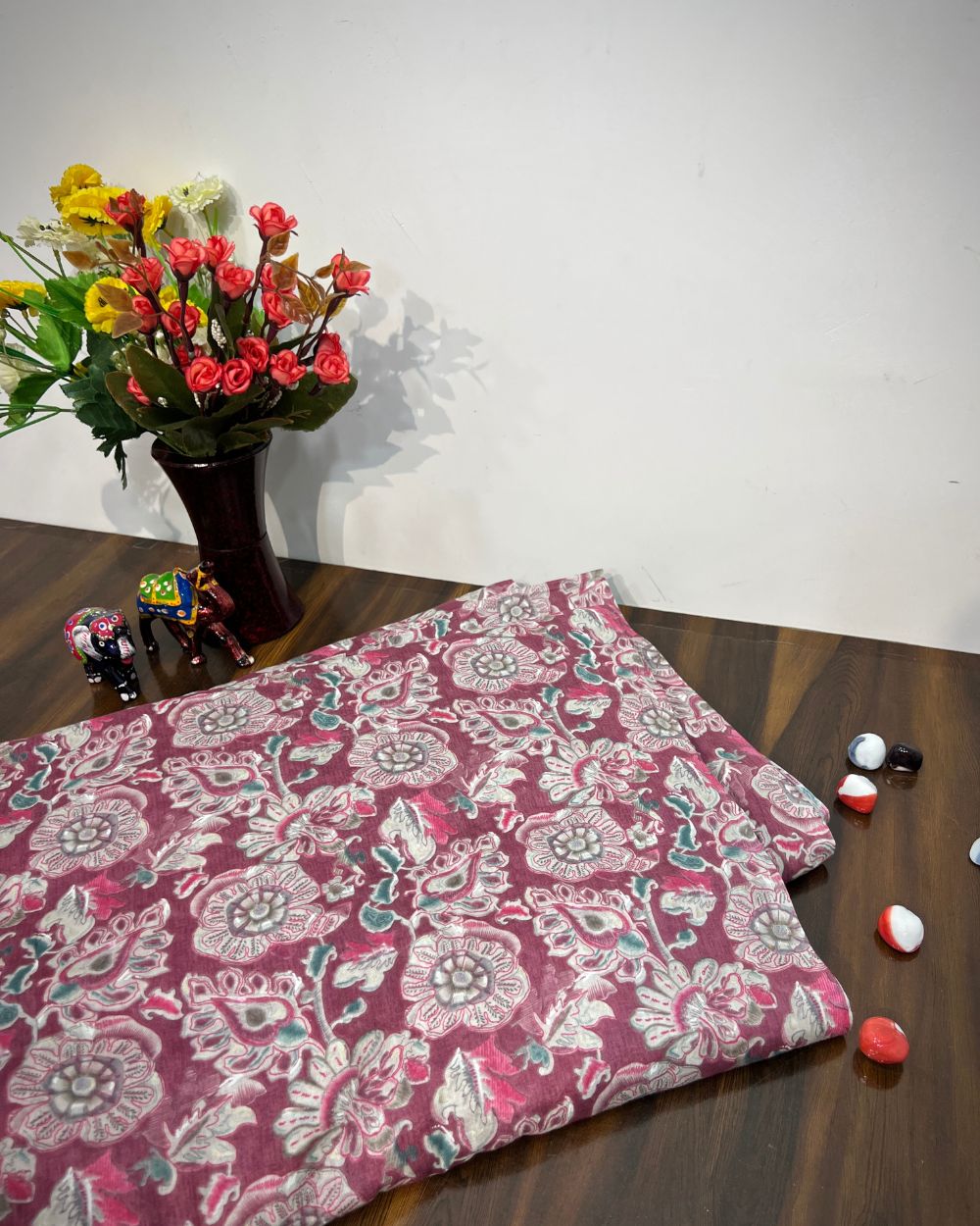 Mal Cotton with Foil Maroon Colour 42 Inches Width