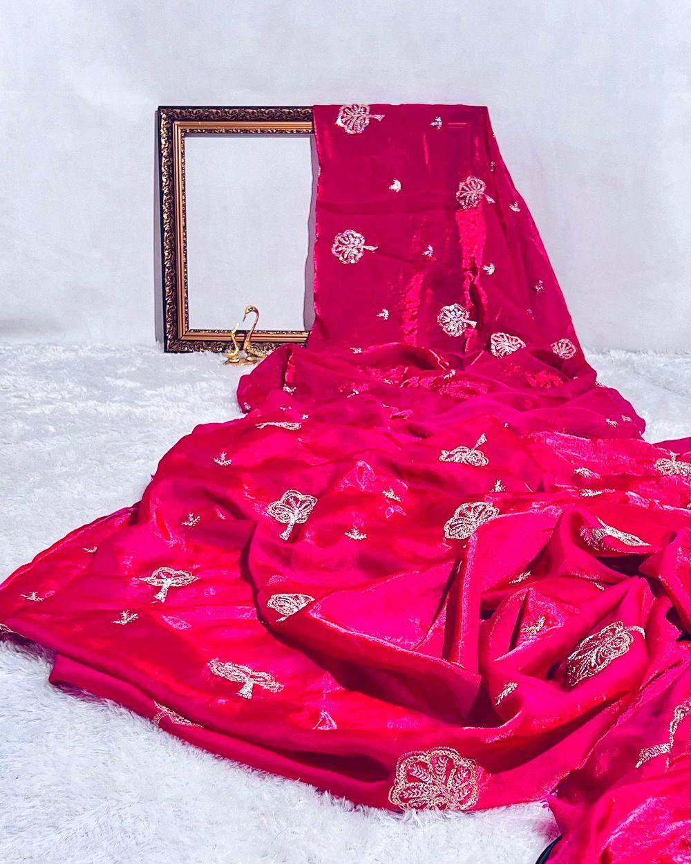 Space Silk Work Dark Pink Colour 46 Inches Width